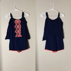 Pink and Blue Cold Shoulder Romper
